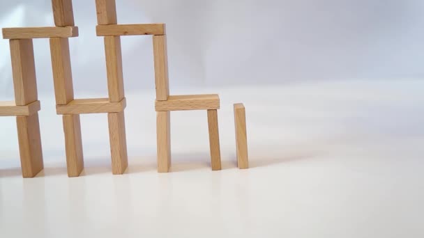 Game Wooden Dominoes Child Play Building Chain Reaction Effect — Stock Video