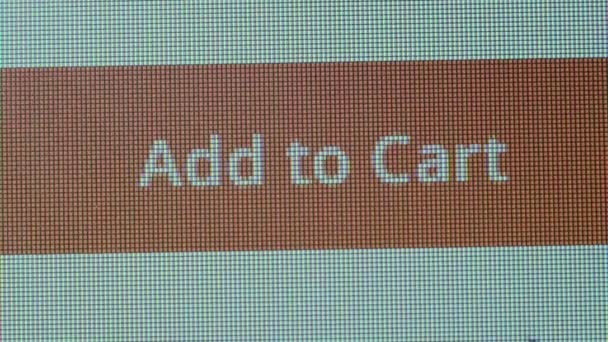 The add to cart button on the computer screen cursor clicks on the add to cart — Stockvideo