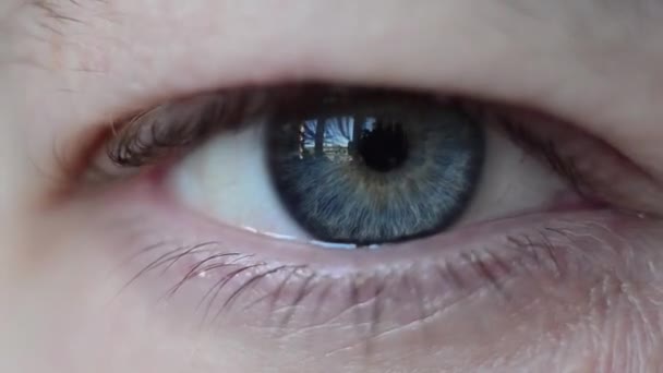 Das Auge des Mannes ist sehr groß. Vision blinkt Schließen und Öffnen Gewitter. — Stockvideo