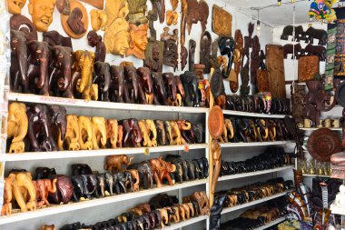 Sri Lankan traditional handcrafted goods for sale in a shop at Pinnawala elephant orphanage, Sri Lanka clipart