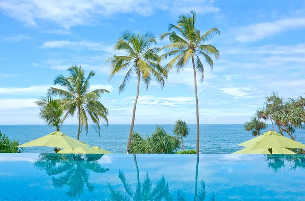 Piscina infinita en un hotel tropical que se encuentra en la zona costera Negambo, Sri Lanka —  Fotos de Stock