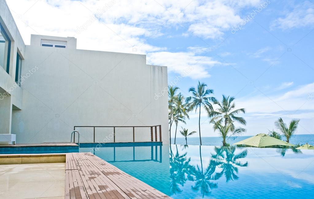 Infinity Swimming Pool In A Tropical Hotel That Located In Costal Area Negambo, Sri Lanka