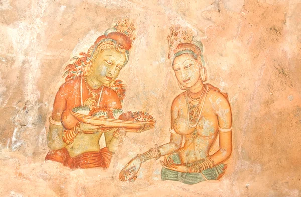 Pinturas de pared de cueva de roca Sigiriya, Sri Lanka — Foto de Stock
