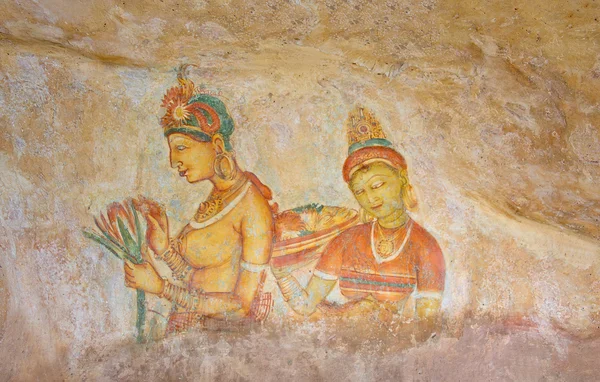 Pinturas de parede da caverna da rocha de Sigiriya do século V, Sri Lanka — Fotografia de Stock