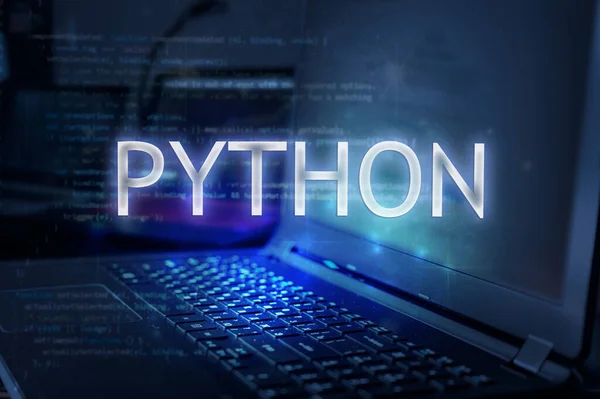 Python Inscription Laptop Code Background Learn Python Programming Language Computer — Stock Photo, Image