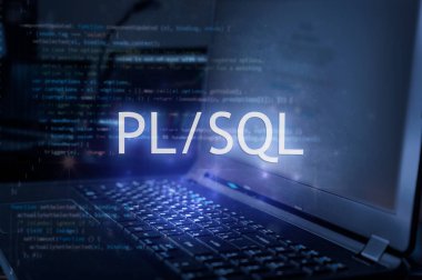 Dizüstü bilgisayar ve kod arkaplanına karşı PL / SQL yazıtları. pl / sql programlama dili, bilgisayar dersleri, eğitim öğrenin. 