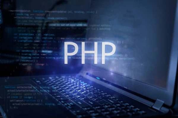 Php Inscription Laptop Code Background Learn Php Programming Language Computer — Stock Photo, Image