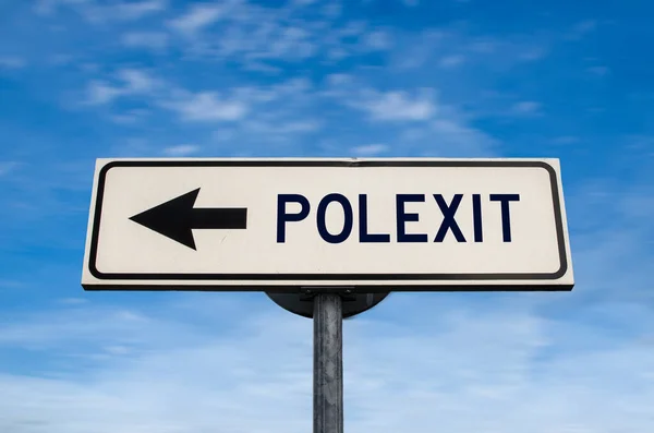Polexit路标志蓝色天空背景上的箭头单向空白路标与复制空间 杆子上的箭头指向一个方向 — 图库照片