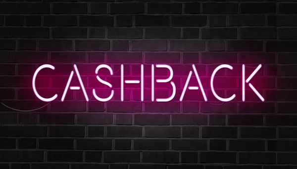 Růžový Neon Znak Slova Cashback Tmavé Cihlové Zdi — Stock fotografie