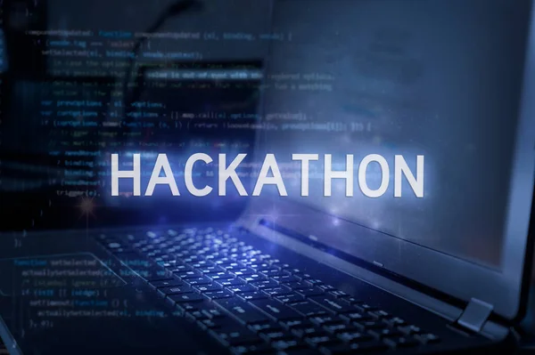 Hackathon Inscription Laptop Code Background Technology Concept — Stock Photo, Image