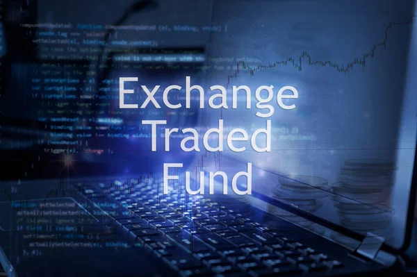 Exchange Traded Fund Inscription Laptop Code Background Financial Concept — Stock Photo, Image