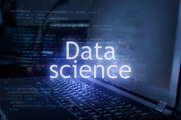 Data Science Inscriptie Tegen Laptop Code Achtergrond Leer Data Science — Stockfoto