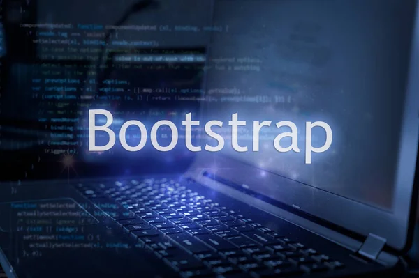 Inskripsi Bootstrap Terhadap Laptop Dan Latar Belakang Kode — Stok Foto