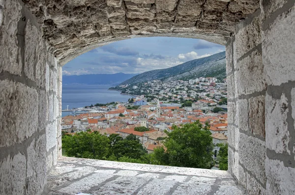 View Stone Window Senj Town Horvátország View Nehaj Fortress Fort — Stock Fotó