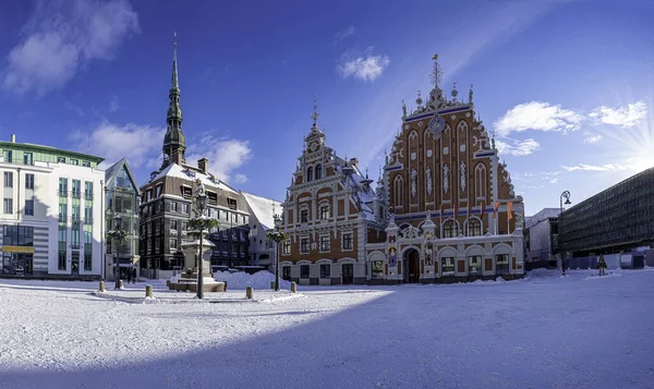 Town Hall Square Sunny Winter Snowy Day Riga Latvia View — Stock Photo, Image