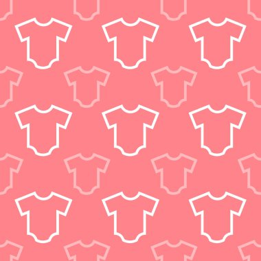 Bebekler için sevimli pembe arka plan giysileri. Kusursuz desen, vektör illüstrasyonu