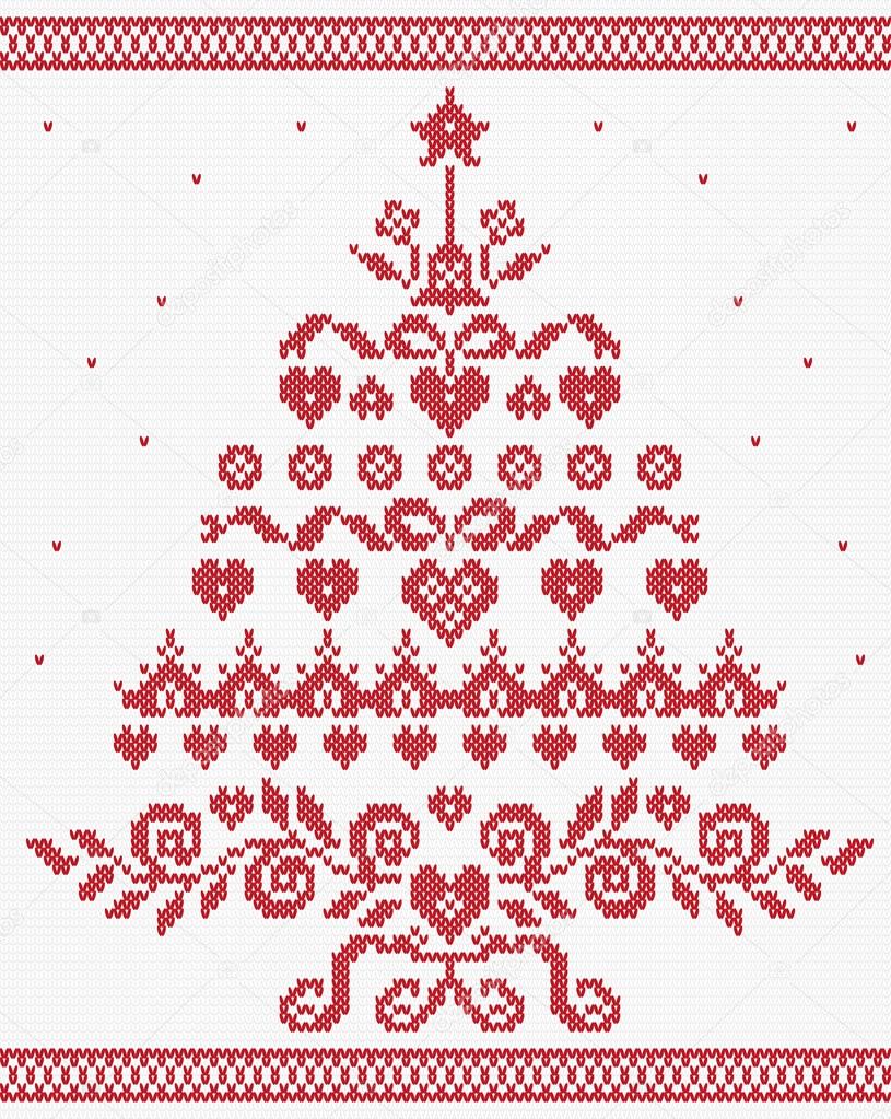 Christmas Ukrainian ornament red tree vector seamless texture