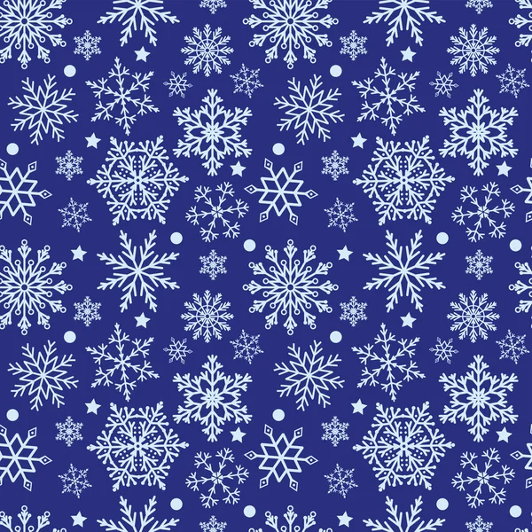 Schneeflocken auf blauem Hintergrund nahtlose Textur — Stockvektor