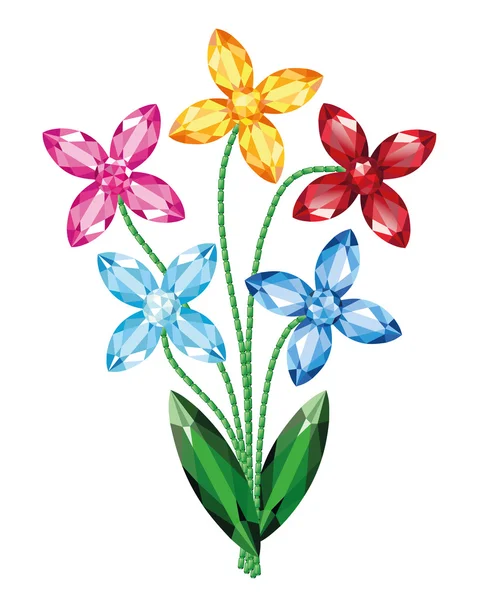 Μπουκέτο λουλούδια του πολύτιμοι λίθοι απομονωμένο αντικείμενο διανύσματος — Διανυσματικό Αρχείο