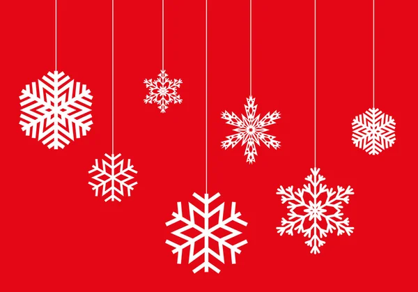 Hanging snowflakes on a red background vector — Stock Vector