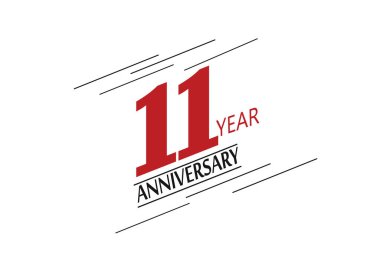 11. yıl dönümü hız tasarımı kırmızı renk, minimalist logo. Tebrik kartı. Doğum günü davetiyesi. Beyaz arkaplanda kırmızı uzay vektörü çizimi - Vektör