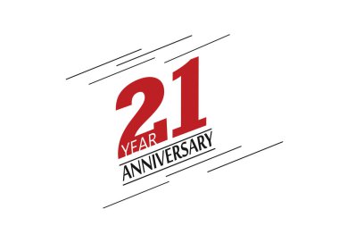 21. yıl dönümü hız tasarımı kırmızı renk, minimalist logo. Tebrik kartı. Doğum günü davetiyesi. Beyaz arkaplanda kırmızı uzay vektörü çizimi - Vektör