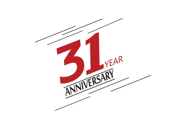 31周年記念スピードデザインレッドカラー ミニマリストロゴ グリーティングカード 誕生日招待状 白い背景の赤い宇宙ベクトルのイラスト ベクトル — ストックベクタ