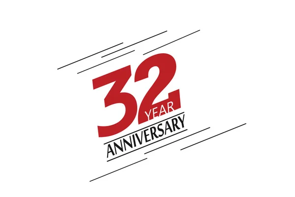 32周年記念スピードデザインレッドカラー ミニマリストロゴ グリーティングカード 誕生日招待状 白い背景の赤い宇宙ベクトルのイラスト ベクトル — ストックベクタ