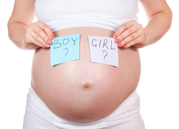 Беременная женщина ждет мальчика или девочку — стоковое фото