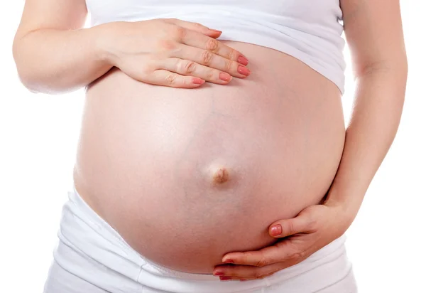 Беременная женщина Белли. Концепция беременности. Изолированные на белом мешке Стоковое Фото