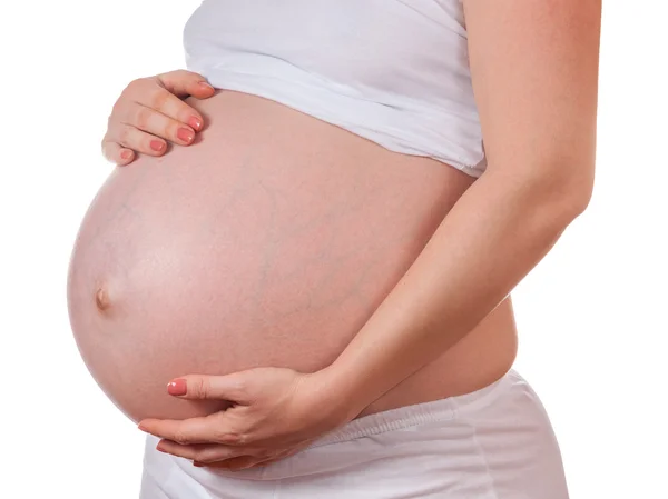 Беременная женщина Белли. Концепция беременности. Изолированные на белом мешке — стоковое фото