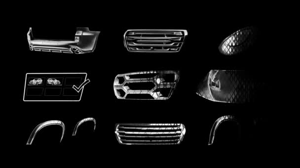 Ikony tuningu samochodowego. Izolowana animacja — Wideo stockowe