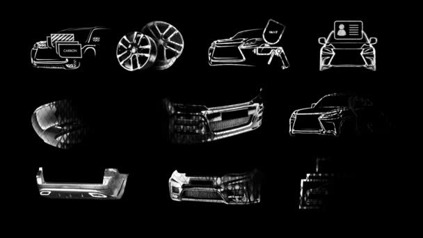 Auto Tuning Pictogrammen ingesteld. Geïsoleerde animatie Stockvideo