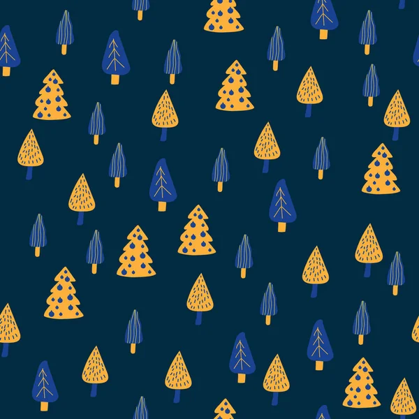 Fond sans couture. Modèle dessiné à la main des vacances de Noël. Bleu, jaune, brun — Image vectorielle