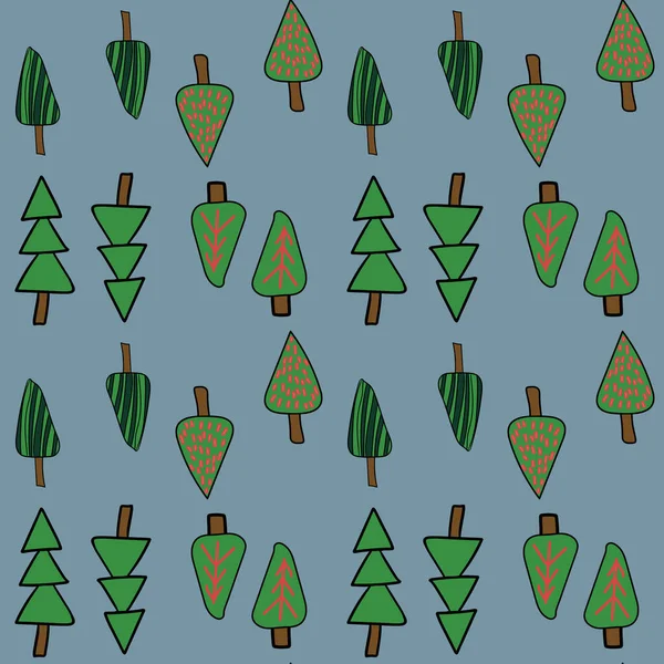 Modèle Vacances Noël Arbres Noël Rouges Verts Motif Fond Forestier — Image vectorielle