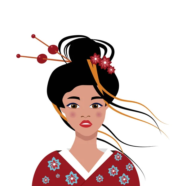 Pop Art Face Uma Senhora Oriental Uma Jovem Mulher Japonesa — Vetor de Stock