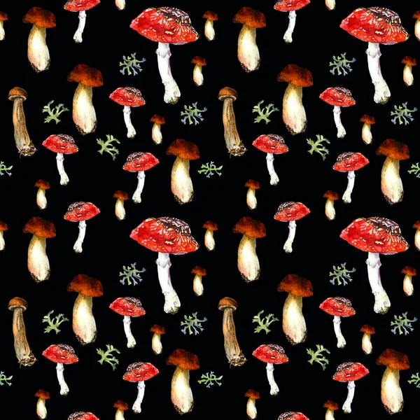Svampar Sömlös Bakgrund Sömlös Akvarell Bakgrund Hand Ritade Skogsväxter Svampar — Stockfoto