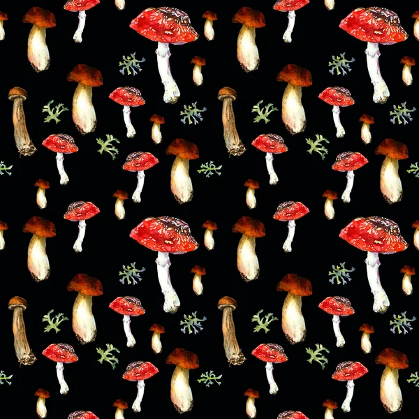 Paddestoelen Naadloos Behang Naadloze Aquarel Achtergrond Hand Getekend Bos Planten — Stockfoto