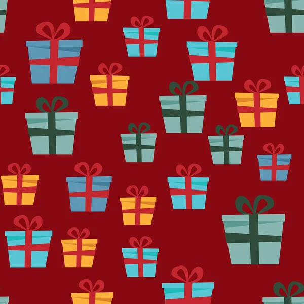 飾り付きの美しいクリスマスパターン リボン付きのクリスマスギフトボックステンプレート グリーティングカード 招待状 ポスターのためのシームレスなデザイン — ストックベクタ
