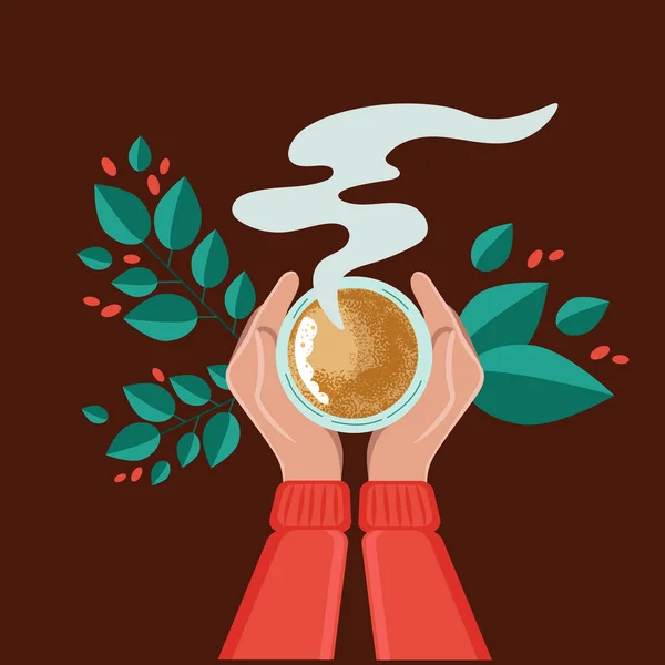 Kaffeepause Tasse Blick Von Oben Weiblich Vektorillustration Des Kaffeetrinkens Auf — Stockvektor