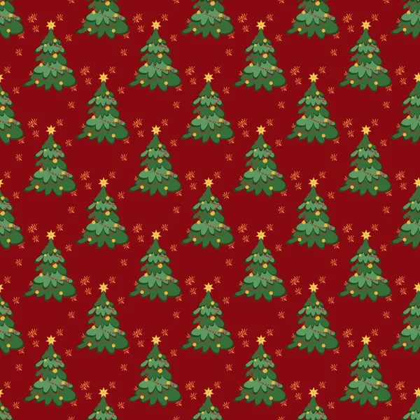 Télen Háttér Karácsonyfa Fenyő Fák Tűzijáték Piros Háttér Textil Szövet — Stock Vector