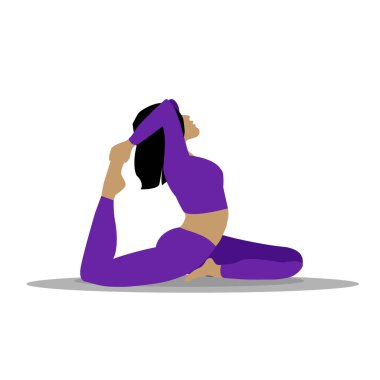 Doğada meditasyon yapan bir kadın. Kadın yogası. Yoga, meditasyon, rahatlama, dinlenme, sağlıklı yaşam tarzı kavramları. Çizgi film tarzında vektör illüstrasyonu