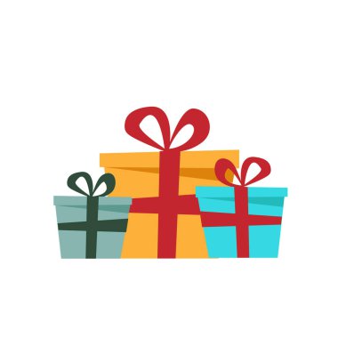 Fiyonklu renkli hediye kutuları seti. Çizgi film hediye kutusu. Noel hediyeleri, hediye kutuları ve kış tatilleri için hediyeler. Sürprizlerle dolu gizli boks. Noel tasarımı.