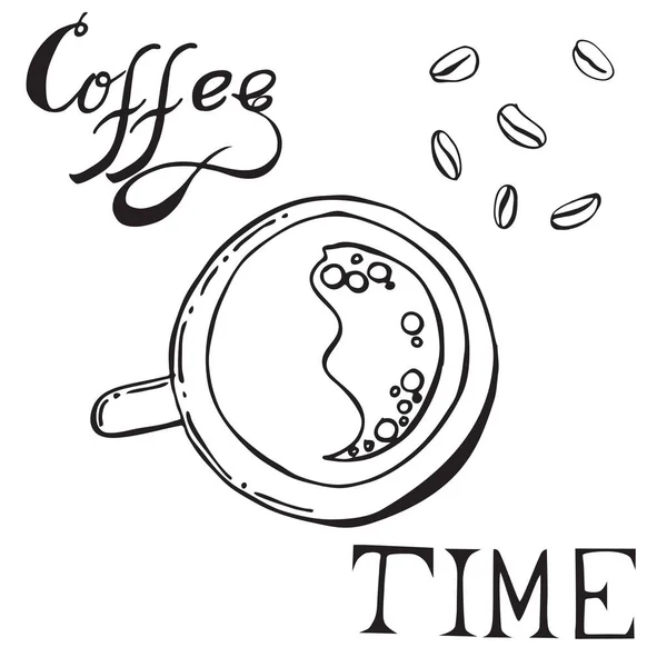 Conceito Cartaz Tempo Café Projeto Cartão Partido Café Mão Desenhado — Vetor de Stock