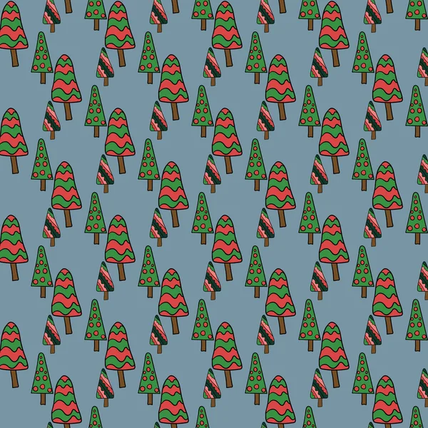 Modèle de vacances de Noël. Arbres de Noël rouges, verts, motif. — Image vectorielle