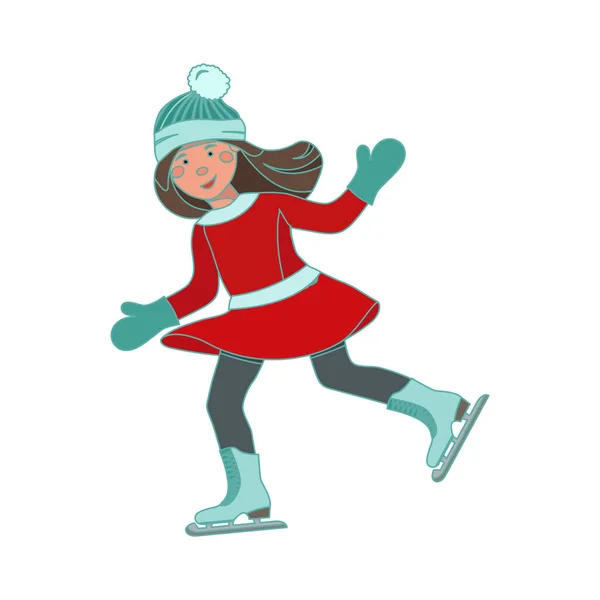 Little Skater Girl Skating Ice Rink Girl Skating Scene Winter — Stock Vector