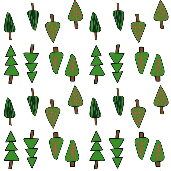 Modèle Vacances Noël Arbres Noël Rouges Verts Motif Fond Forestier — Image vectorielle