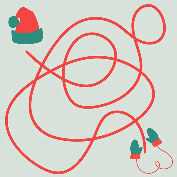 クリスマス迷路。帽子がミトンを見つけるのを助けます。子供の開発のためのボードゲーム. — ストックベクタ