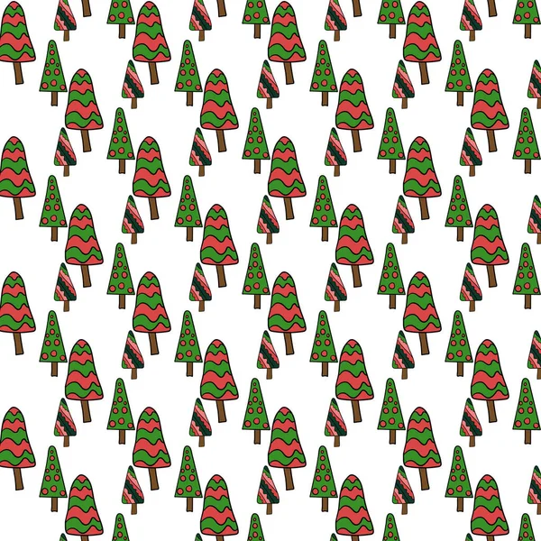 Christmas holidays template. Red, green Christmas trees, pattern. — Stock Vector