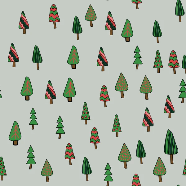 Modèle Vacances Noël Arbres Noël Rouges Verts Motif Fond Forestier — Image vectorielle